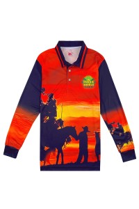 Bulk Custom Dye Sublimation Custom Whole Printed Long Sleeve Polo Shirt Reverse Neck Dye Sublimation Dye Sublimation Garment Factory P1387